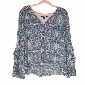 Nanette Lepore Bell Sleeve Ruffle Silk Blouse